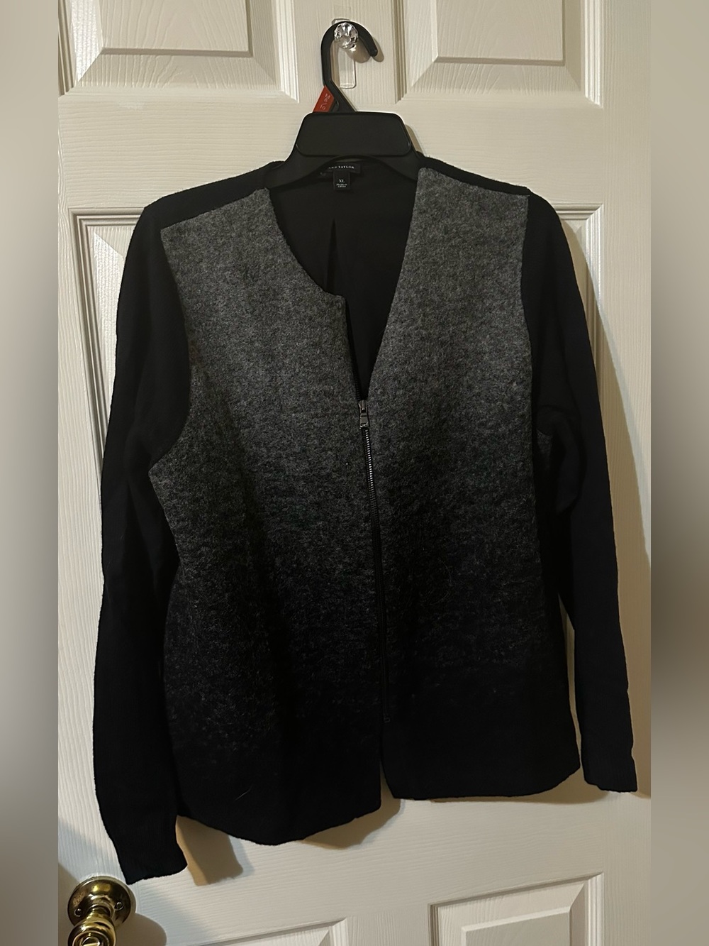 Ann Taylor Black and Gray Ombre Zip Cardigan
